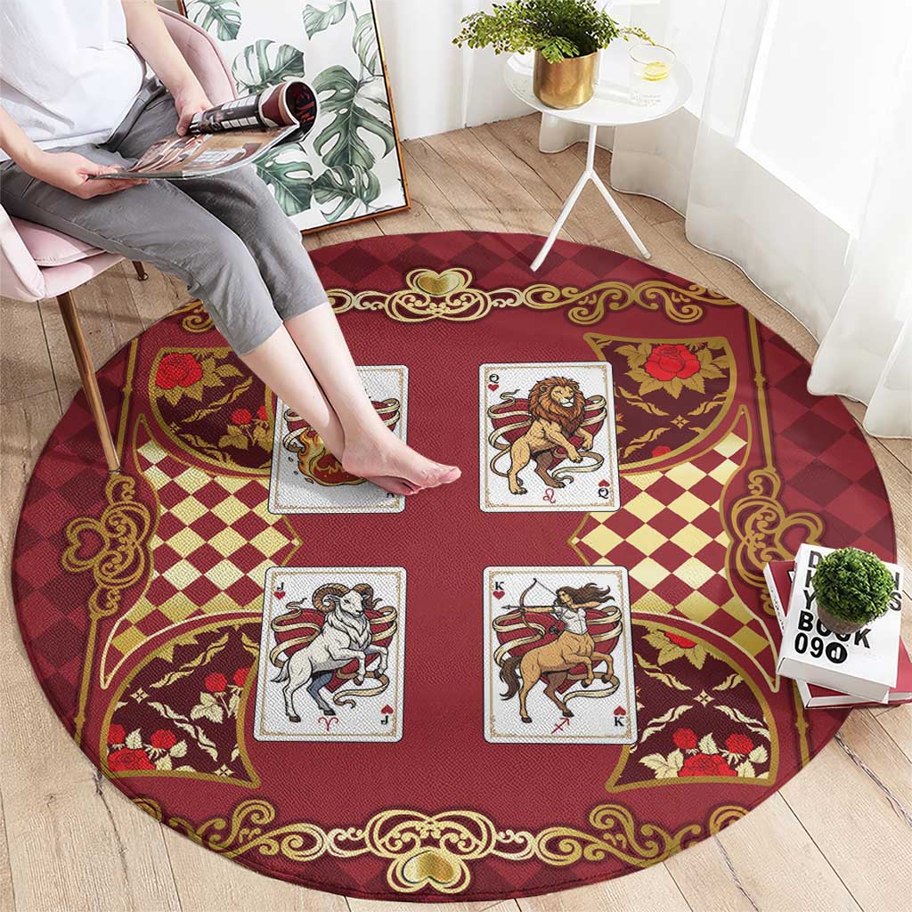 Zodiac Signs Round Carpet The Fire Element Baroque Hearts Card