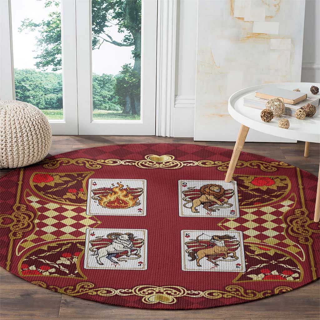 Zodiac Signs Round Carpet The Fire Element Baroque Hearts Card