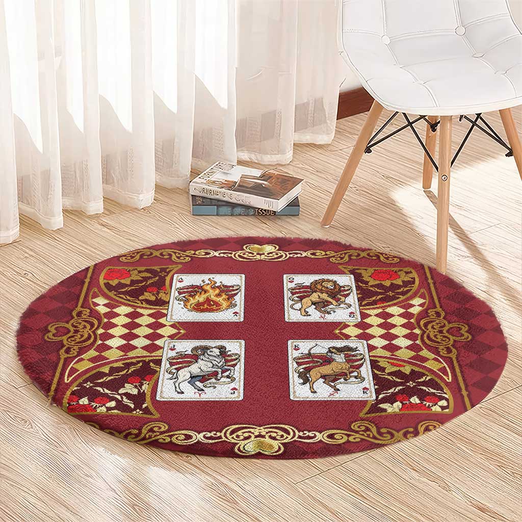Zodiac Signs Round Carpet The Fire Element Baroque Hearts Card