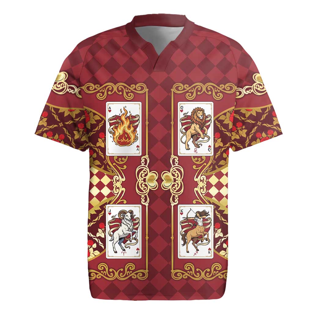 Zodiac Signs Rugby Jersey The Fire Element Baroque Hearts Card