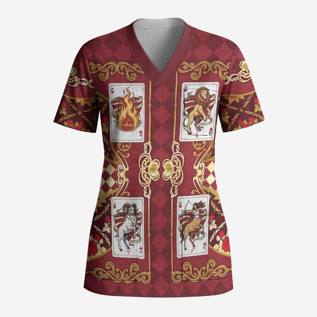 Zodiac Signs Scrub Top The Fire Element Baroque Hearts Card