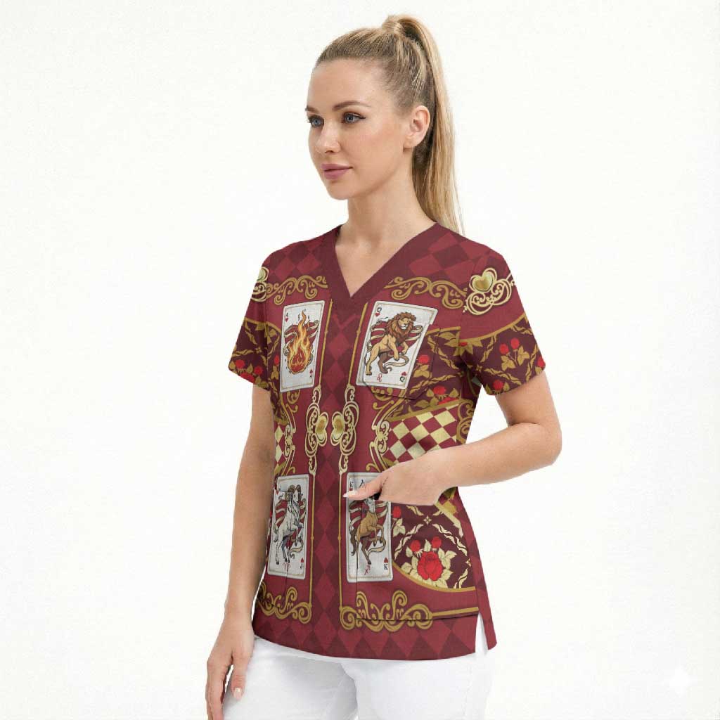 Zodiac Signs Scrub Top The Fire Element Baroque Hearts Card