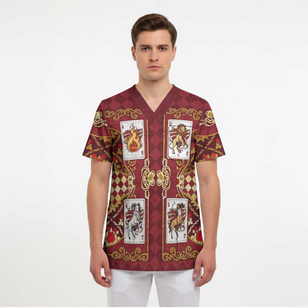 Zodiac Signs Scrub Top The Fire Element Baroque Hearts Card