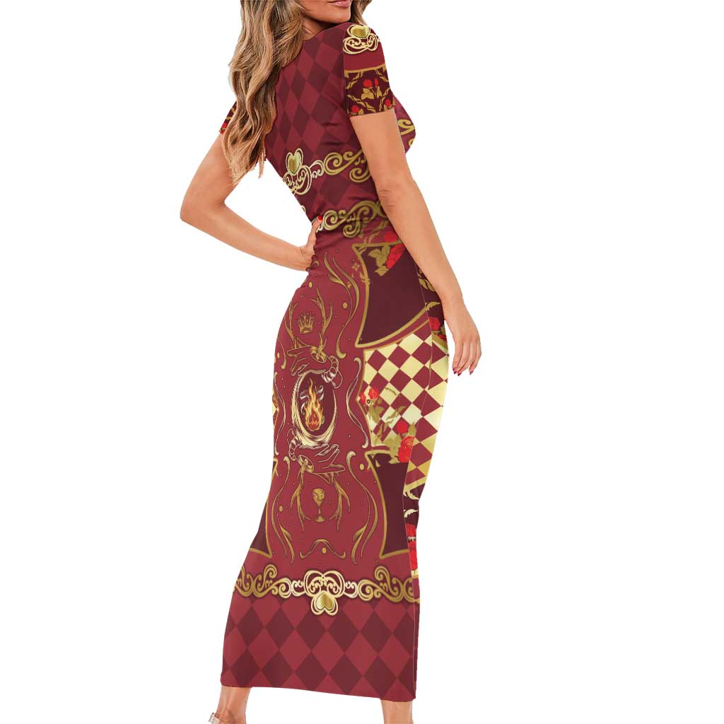 Zodiac Signs Short Sleeve Bodycon Dress The Fire Element Baroque Hearts Card