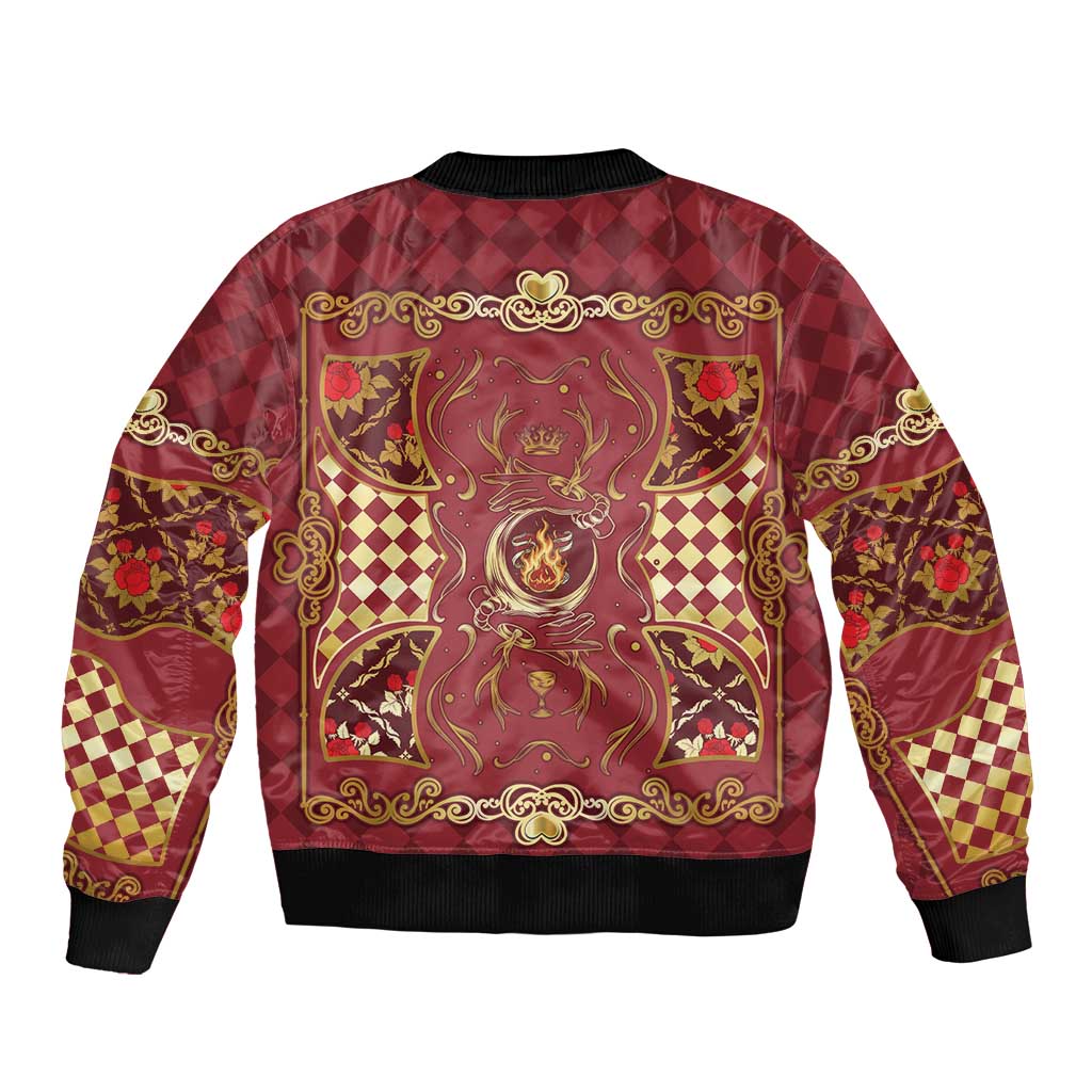 Zodiac Signs Sleeve Zip Bomber Jacket The Fire Element Baroque Hearts Card