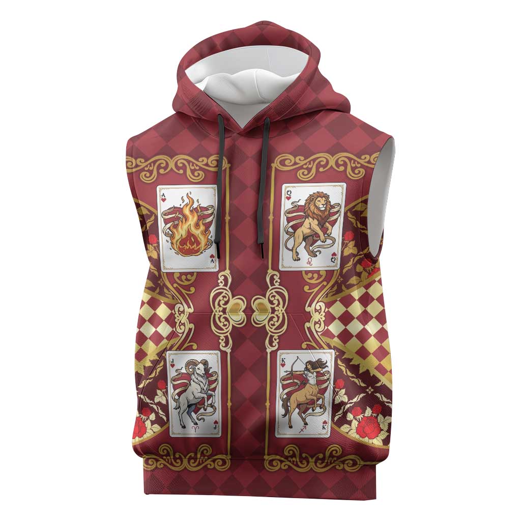 Zodiac Signs Sleeveless Hoodie The Fire Element Baroque Hearts Card