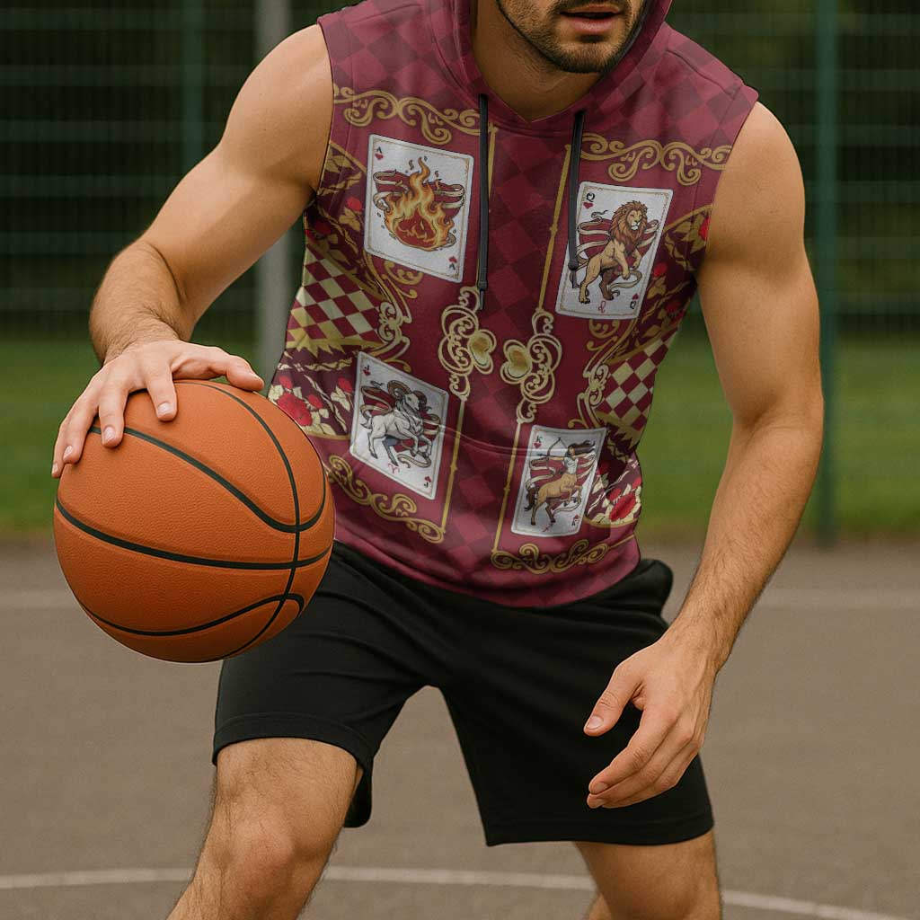Zodiac Signs Sleeveless Hoodie The Fire Element Baroque Hearts Card