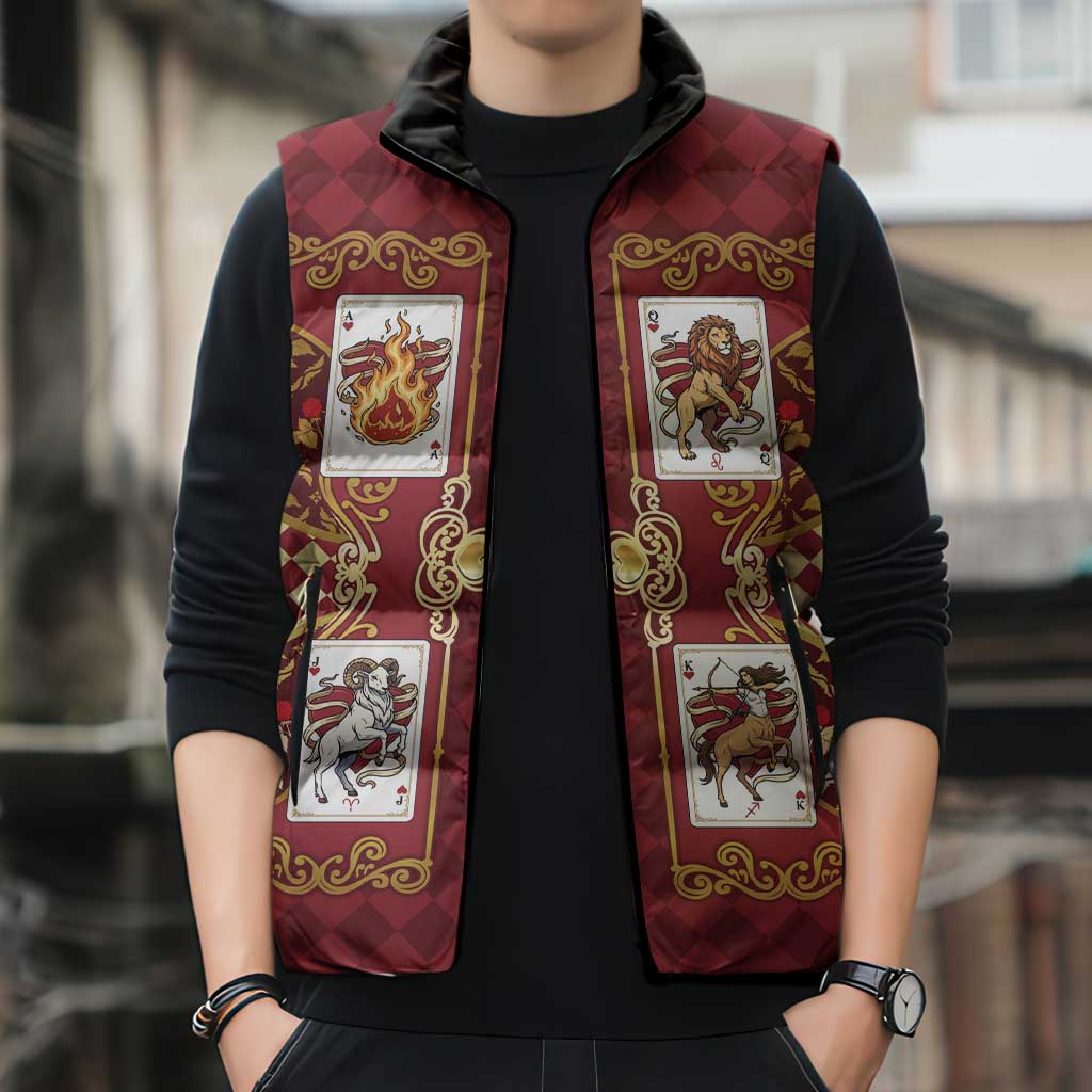 Zodiac Signs Sleeveless Puffer Jacket The Fire Element Baroque Hearts Card