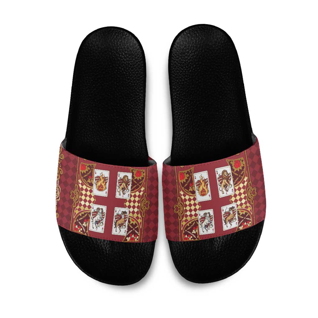 Zodiac Signs Slide Sandals The Fire Element Baroque Hearts Card