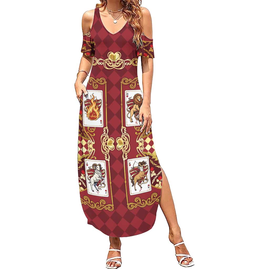 Zodiac Signs Summer Maxi Dress The Fire Element Baroque Hearts Card