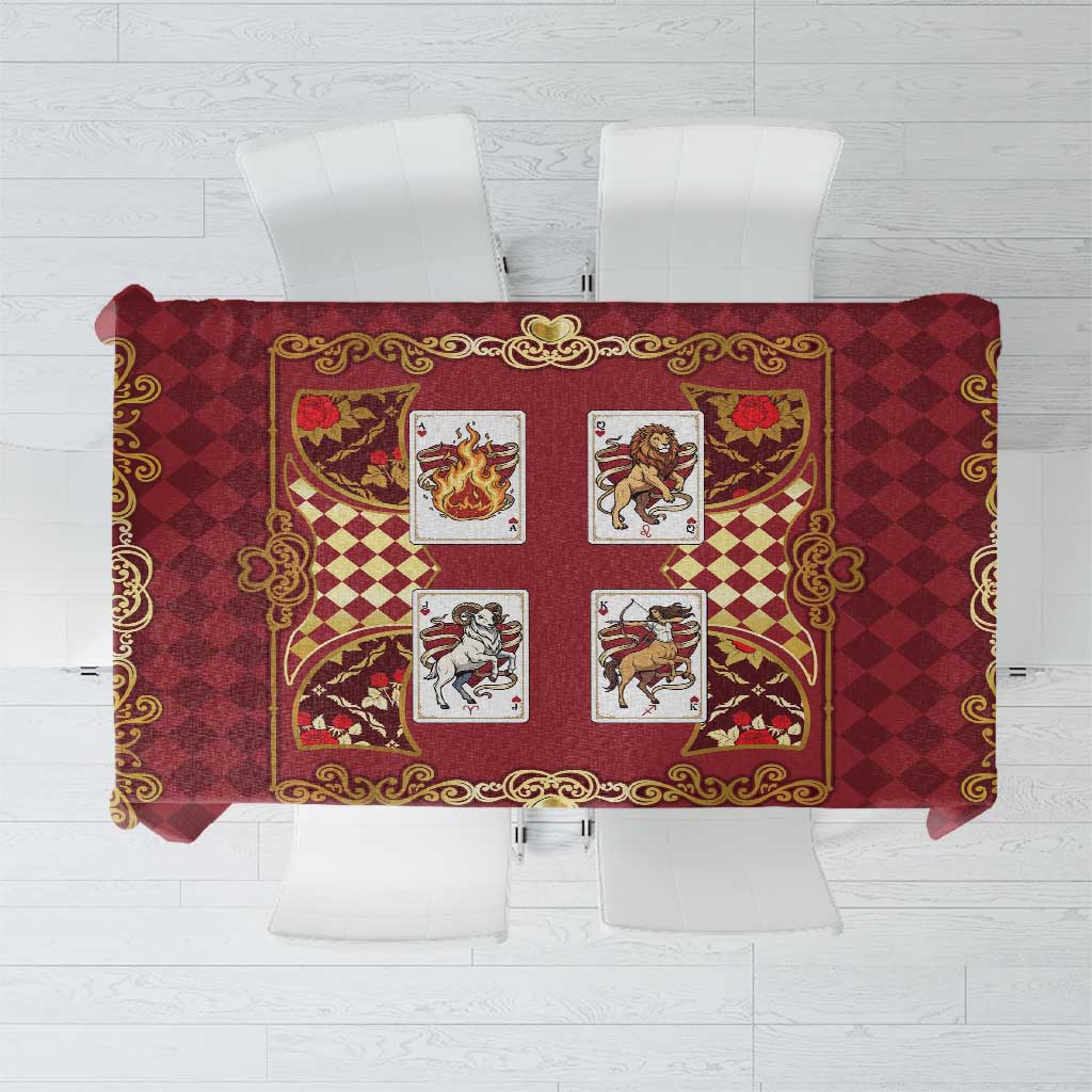 Zodiac Signs Tablecloth The Fire Element Baroque Hearts Card
