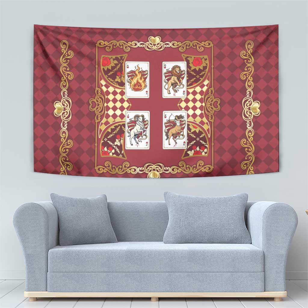 Zodiac Signs Tapestry The Fire Element Baroque Hearts Card