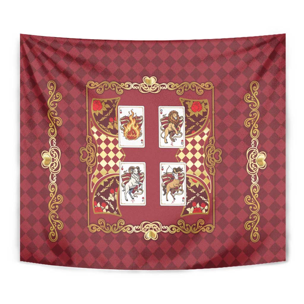 Zodiac Signs Tapestry The Fire Element Baroque Hearts Card