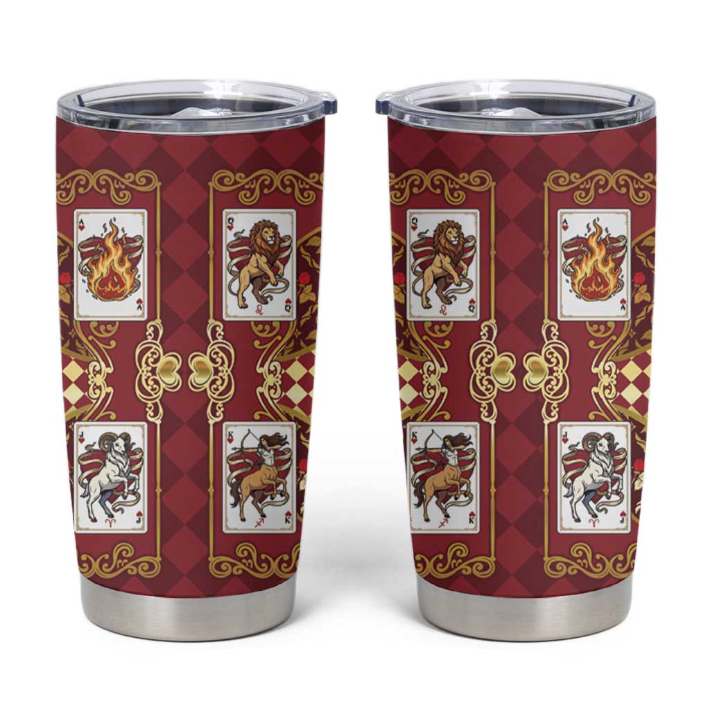 Zodiac Signs Tumbler Cup The Fire Element Baroque Hearts Card
