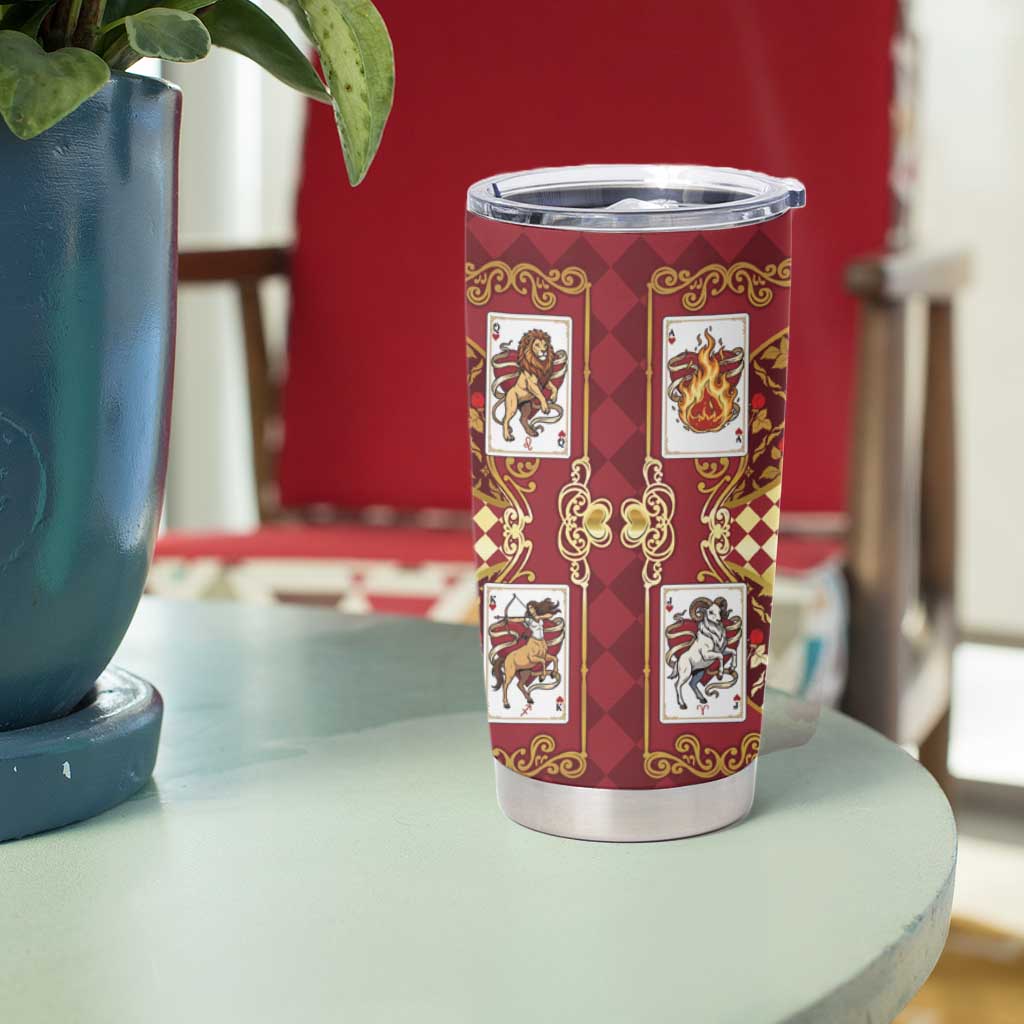 Zodiac Signs Tumbler Cup The Fire Element Baroque Hearts Card
