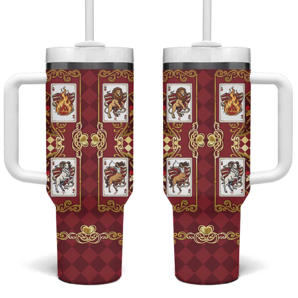 Zodiac Signs Tumbler With Handle The Fire Element Baroque Hearts Card