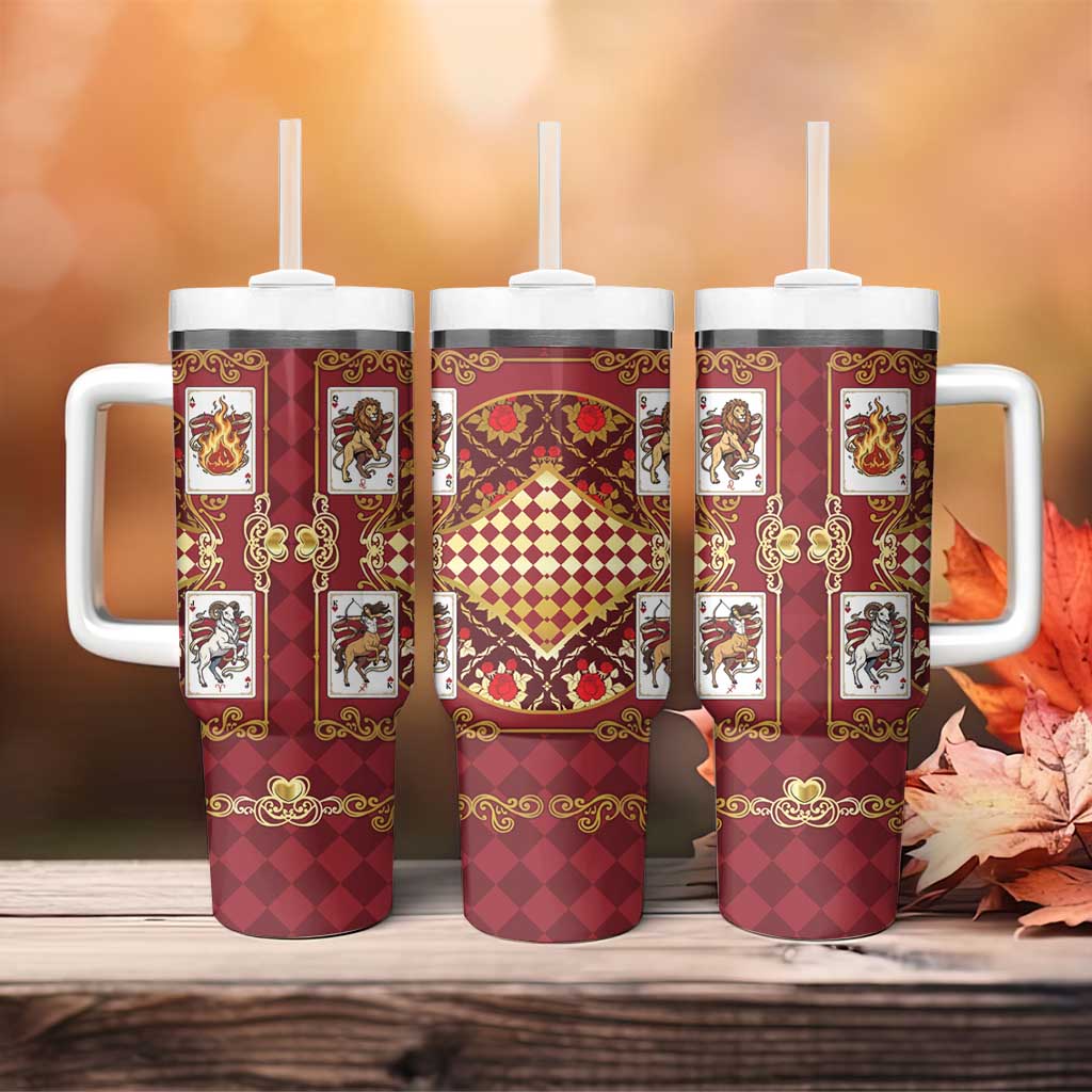 Zodiac Signs Tumbler With Handle The Fire Element Baroque Hearts Card