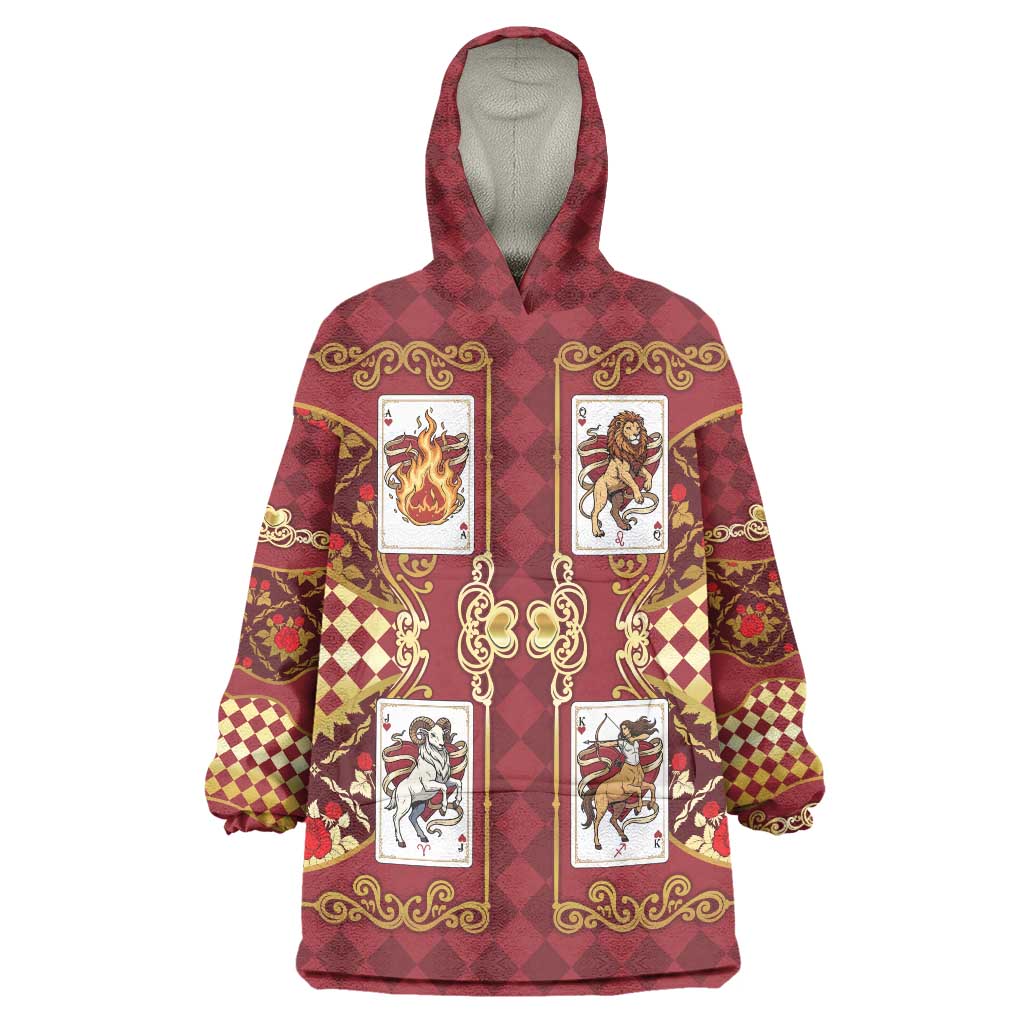 Zodiac Signs Wearable Blanket Hoodie The Fire Element Baroque Hearts Card