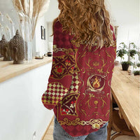Zodiac Signs Women Casual Shirt The Fire Element Baroque Hearts Card