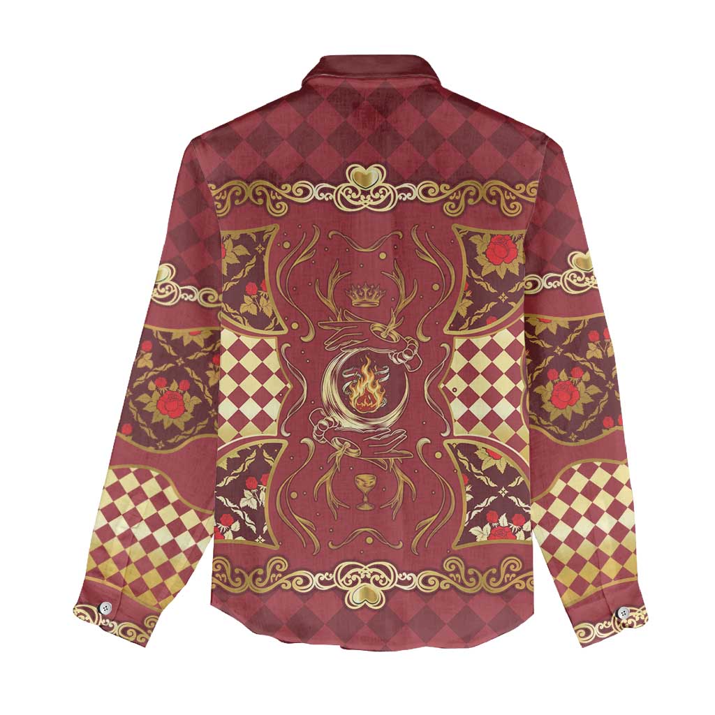 Zodiac Signs Women Casual Shirt The Fire Element Baroque Hearts Card