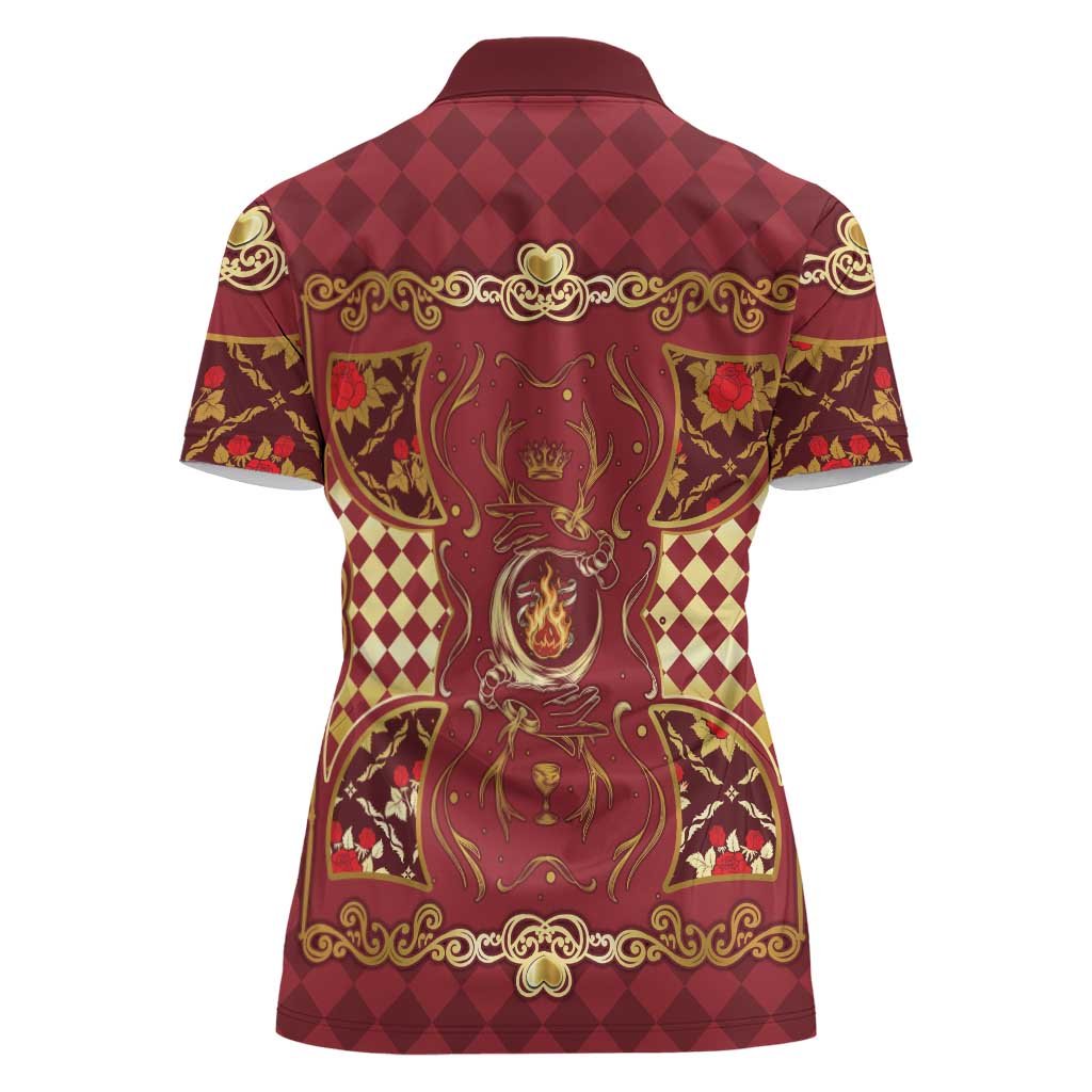 Zodiac Signs Women Polo Shirt The Fire Element Baroque Hearts Card