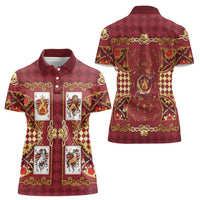 Zodiac Signs Women Polo Shirt The Fire Element Baroque Hearts Card