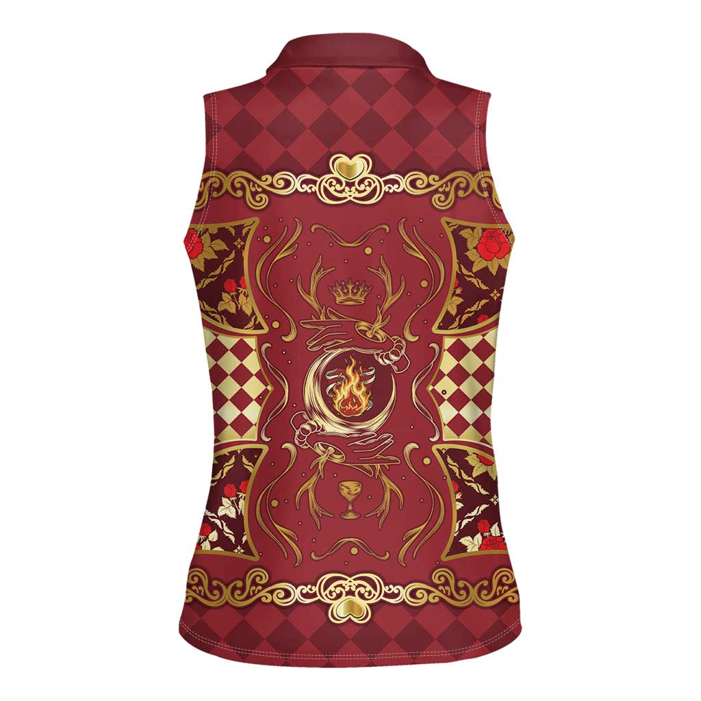 Zodiac Signs Women Sleeveless Polo Shirt The Fire Element Baroque Hearts Card