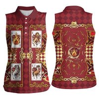 Zodiac Signs Women Sleeveless Polo Shirt The Fire Element Baroque Hearts Card
