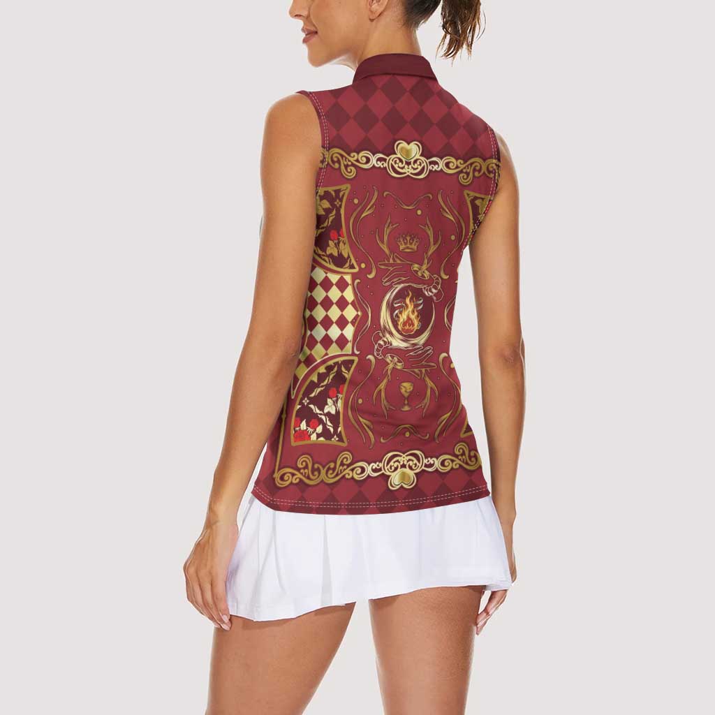 Zodiac Signs Women Sleeveless Polo Shirt The Fire Element Baroque Hearts Card