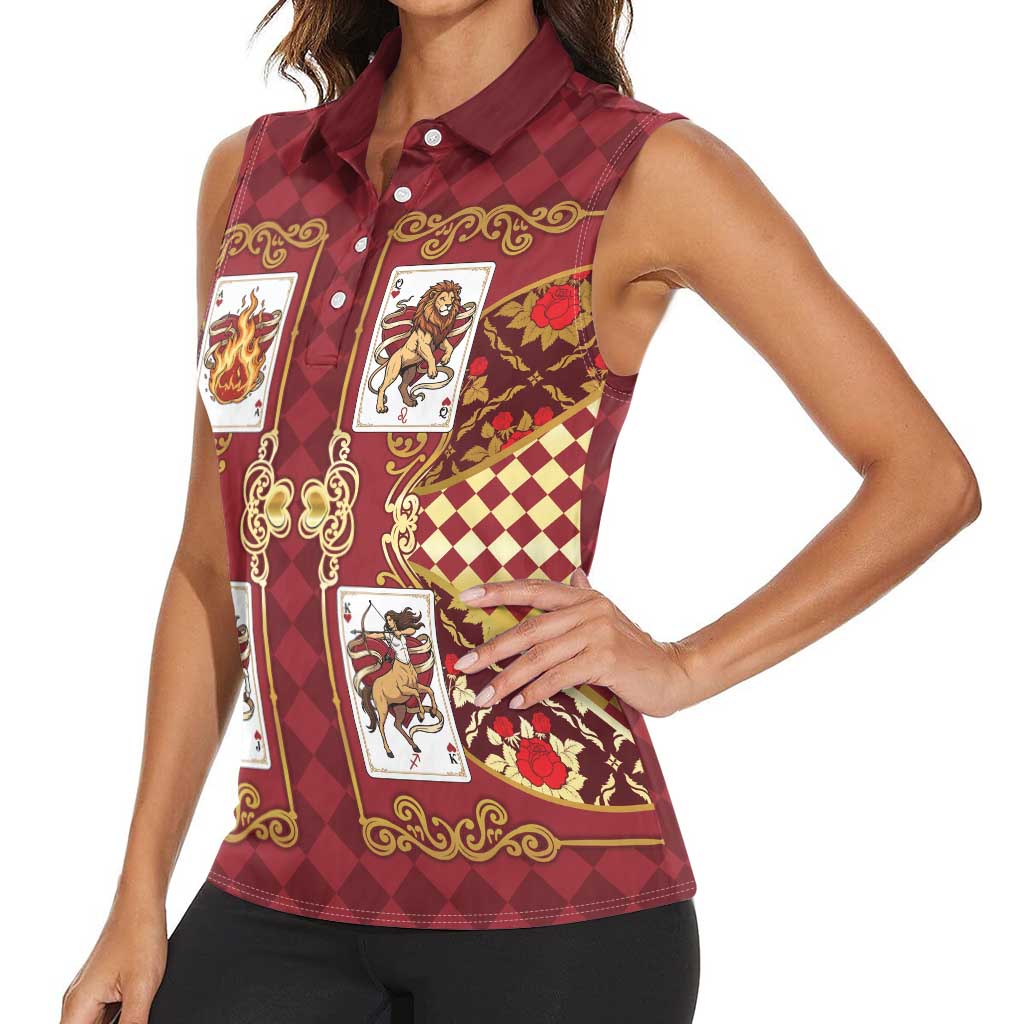 Zodiac Signs Women Sleeveless Polo Shirt The Fire Element Baroque Hearts Card