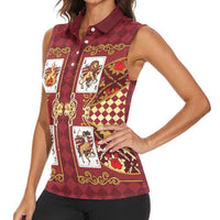 Zodiac Signs Women Sleeveless Polo Shirt The Fire Element Baroque Hearts Card