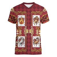 Zodiac Signs Women V-Neck T-Shirt The Fire Element Baroque Hearts Card