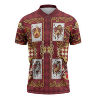 Zodiac Signs Zipper Polo Shirt The Fire Element Baroque Hearts Card
