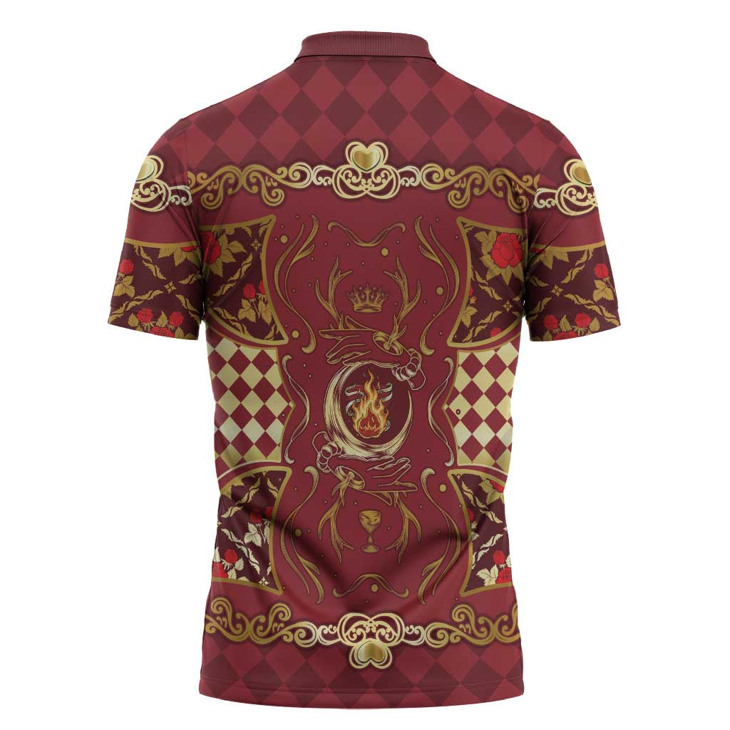 Zodiac Signs Zipper Polo Shirt The Fire Element Baroque Hearts Card