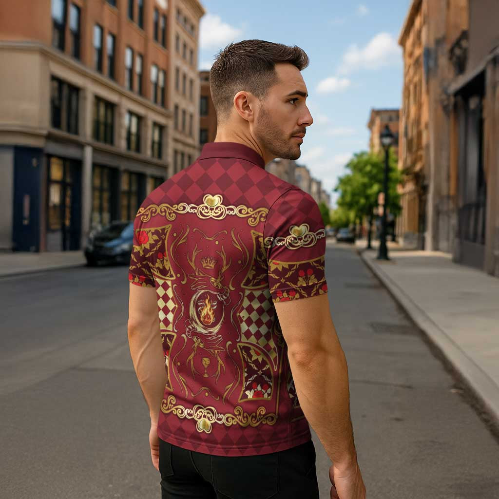 Zodiac Signs Zipper Polo Shirt The Fire Element Baroque Hearts Card