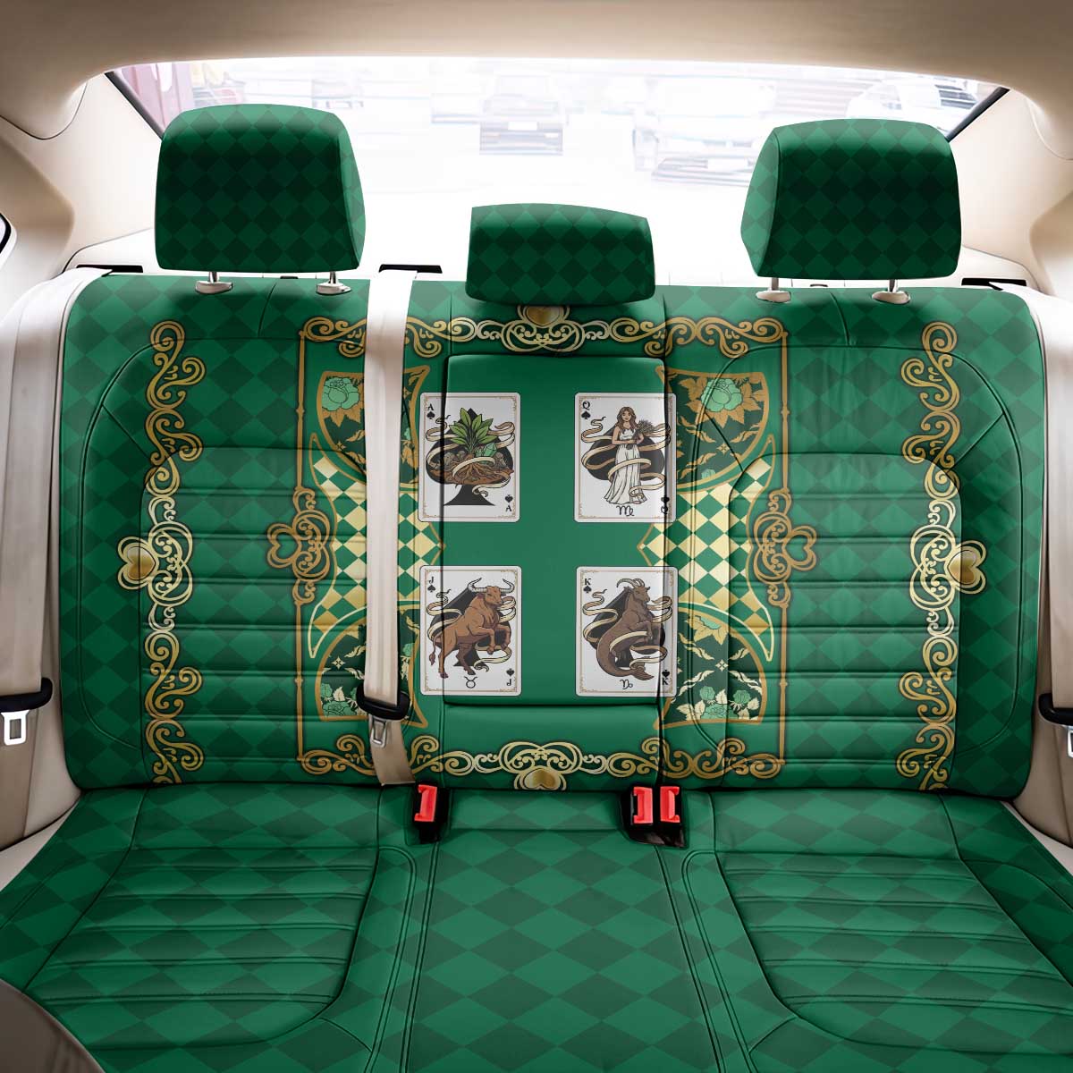 Zodiac Signs Back Car Seat Cover The Earth Element Baroque Spades Card