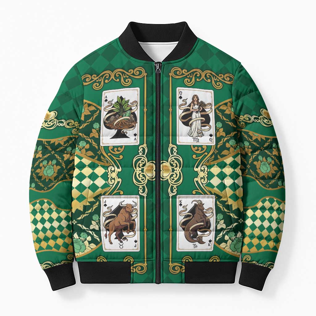 Zodiac Signs Bomber Puffer Jacket The Earth Element Baroque Spades Card