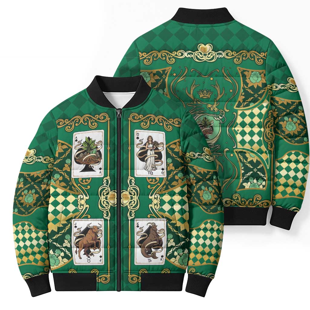 Zodiac Signs Bomber Puffer Jacket The Earth Element Baroque Spades Card
