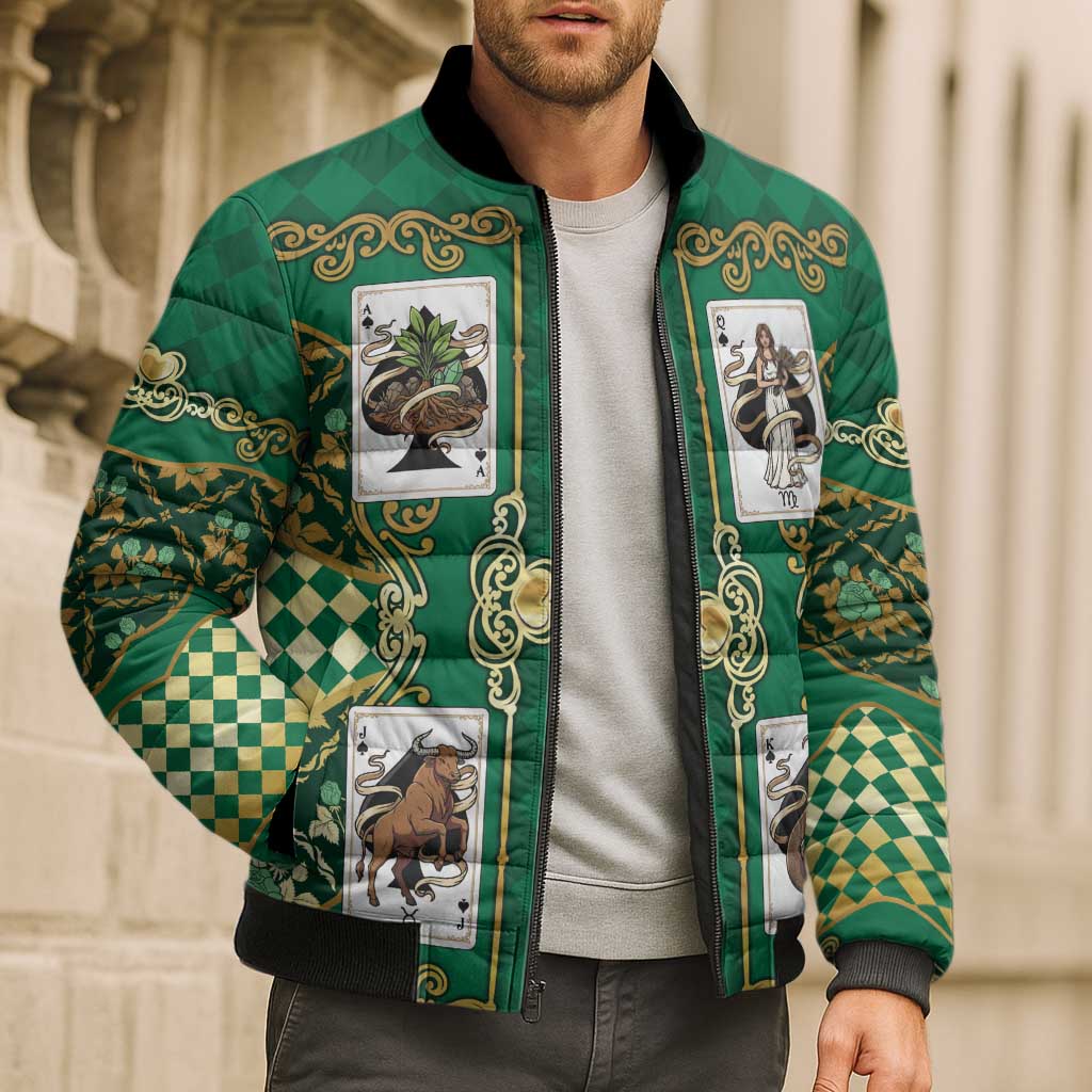 Zodiac Signs Bomber Puffer Jacket The Earth Element Baroque Spades Card