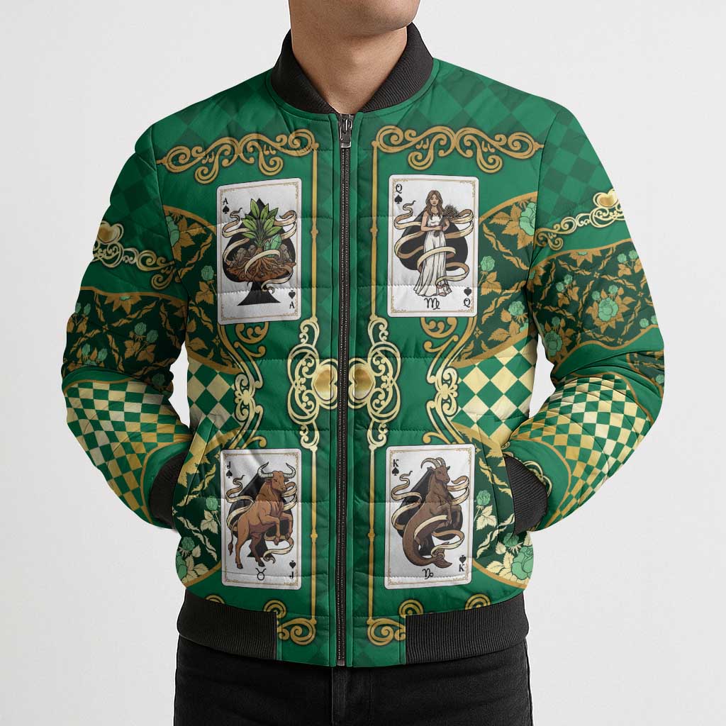Zodiac Signs Bomber Puffer Jacket The Earth Element Baroque Spades Card