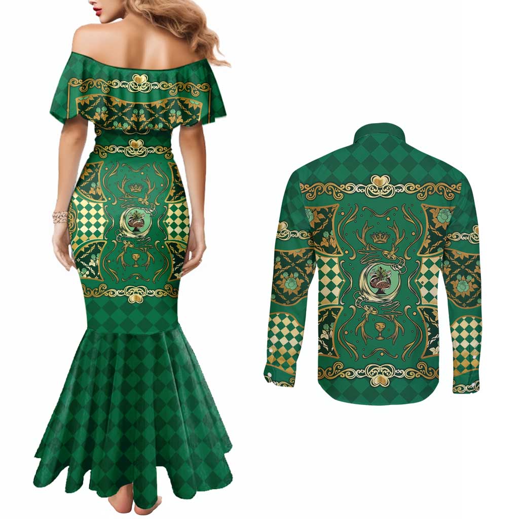 Zodiac Signs Couples Matching Mermaid Dress and Long Sleeve Button Shirt The Earth Element Baroque Spades Card