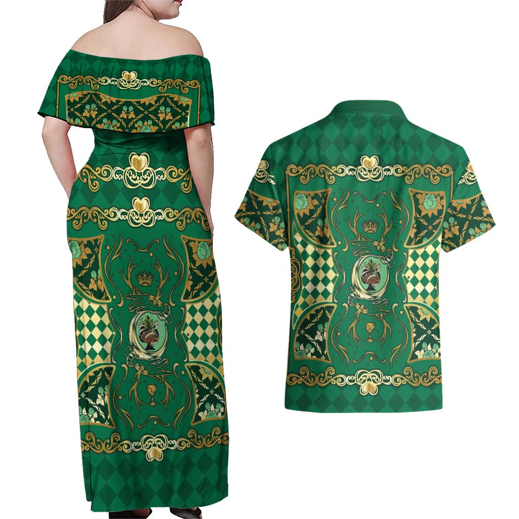 Zodiac Signs Couples Matching Off Shoulder Maxi Dress and Hawaiian Shirt The Earth Element Baroque Spades Card