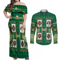 Zodiac Signs Couples Matching Off Shoulder Maxi Dress and Long Sleeve Button Shirt The Earth Element Baroque Spades Card