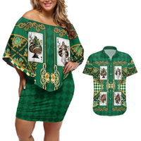 Zodiac Signs Couples Matching Off Shoulder Short Dress and Hawaiian Shirt The Earth Element Baroque Spades Card