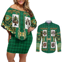 Zodiac Signs Couples Matching Off Shoulder Short Dress and Long Sleeve Button Shirt The Earth Element Baroque Spades Card