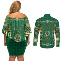 Zodiac Signs Couples Matching Off Shoulder Short Dress and Long Sleeve Button Shirt The Earth Element Baroque Spades Card
