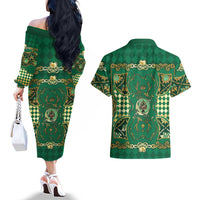 Zodiac Signs Couples Matching Off The Shoulder Long Sleeve Dress and Hawaiian Shirt The Earth Element Baroque Spades Card