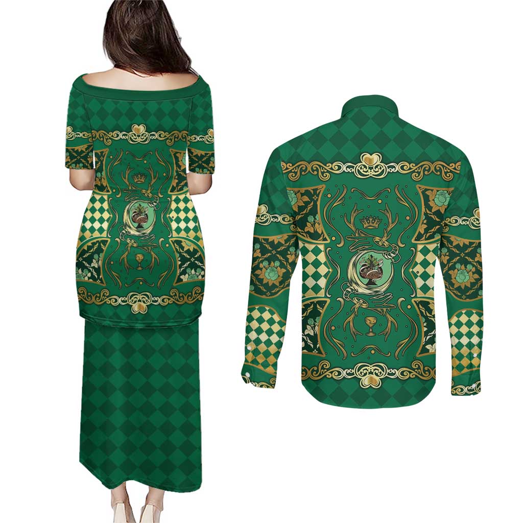 Zodiac Signs Couples Matching Puletasi and Long Sleeve Button Shirt The Earth Element Baroque Spades Card