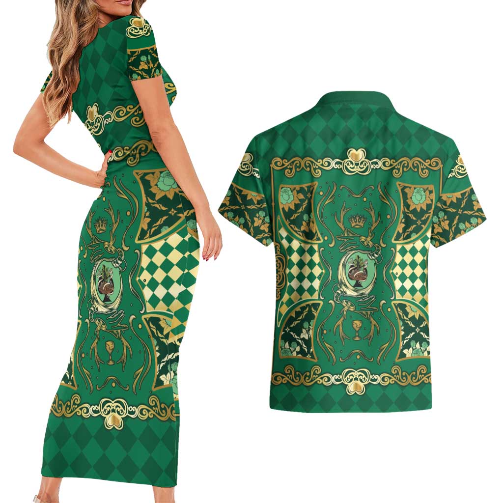 Zodiac Signs Couples Matching Short Sleeve Bodycon Dress and Hawaiian Shirt The Earth Element Baroque Spades Card