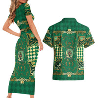 Zodiac Signs Couples Matching Short Sleeve Bodycon Dress and Hawaiian Shirt The Earth Element Baroque Spades Card
